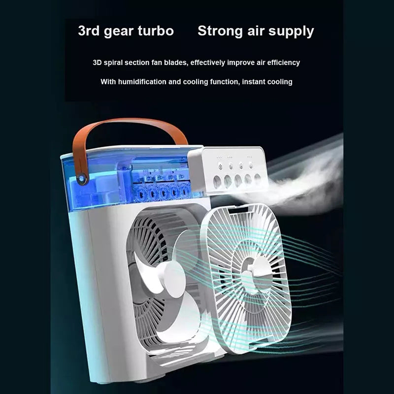 多機能冷風加湿ファン - USB充電式ポータブル冷却扇風機