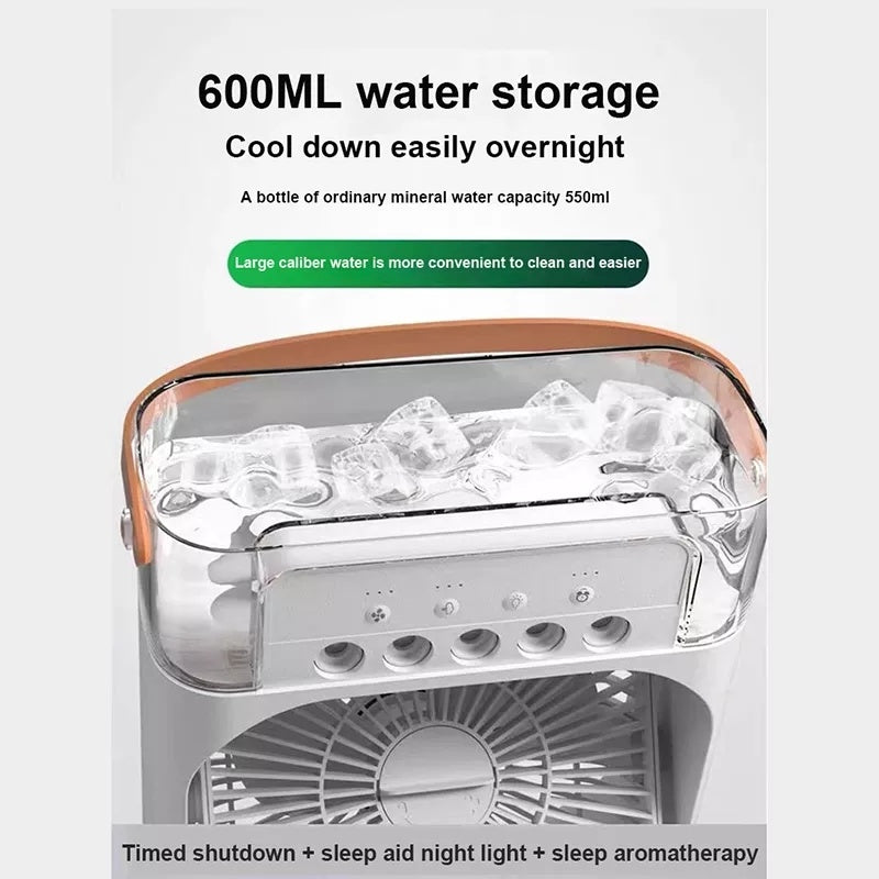 多機能冷風加湿ファン - USB充電式ポータブル冷却扇風機